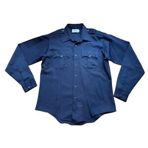 Vintage Work Shirt Conqueror 1776 Klofman Crossfire Men's Button Down Navy 17-30